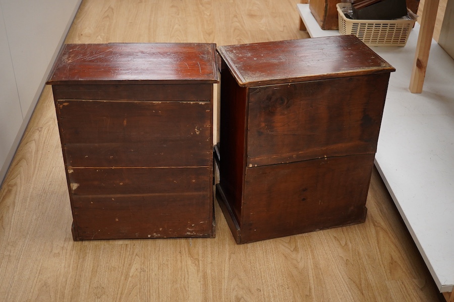 Four late 19th century stained pine collectors cabinets; two eight drawer cabinets and two six drawer cabinets, largest 45.5cm wide, 56cm high, 26.5cm deep. Condition - poor to fair.